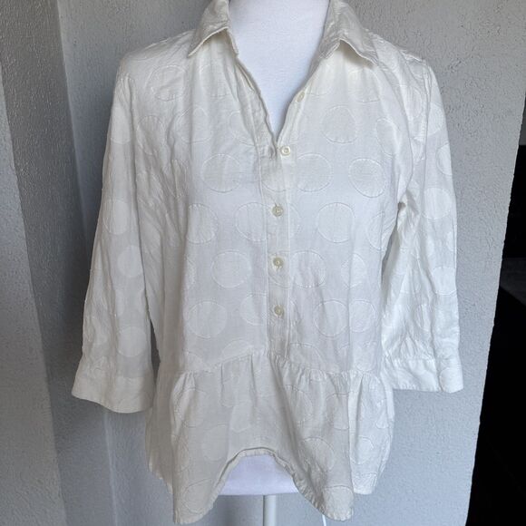 Anthropologie Isabella Sinclair Women Blue 3/4 Sleeve Button-Down Shirt XS - Picture 3 of 9